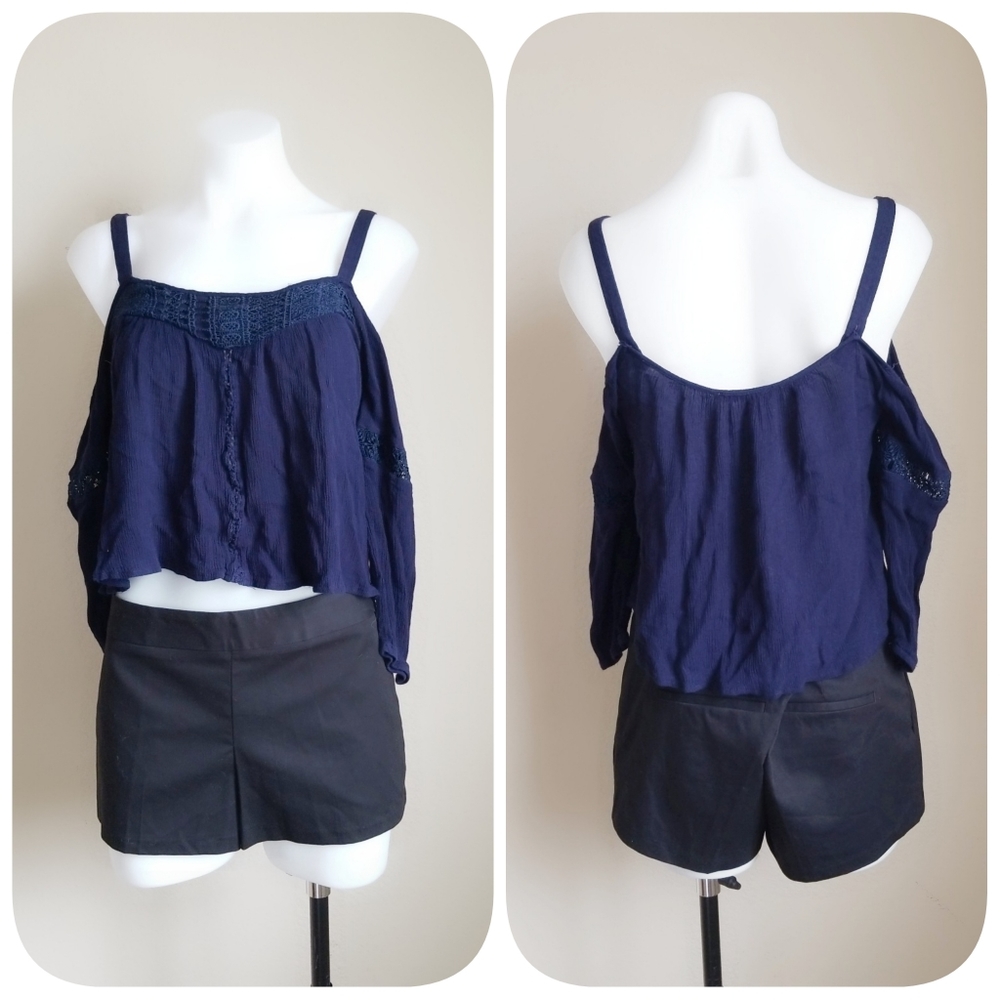 Blue cold off shoulder shirt